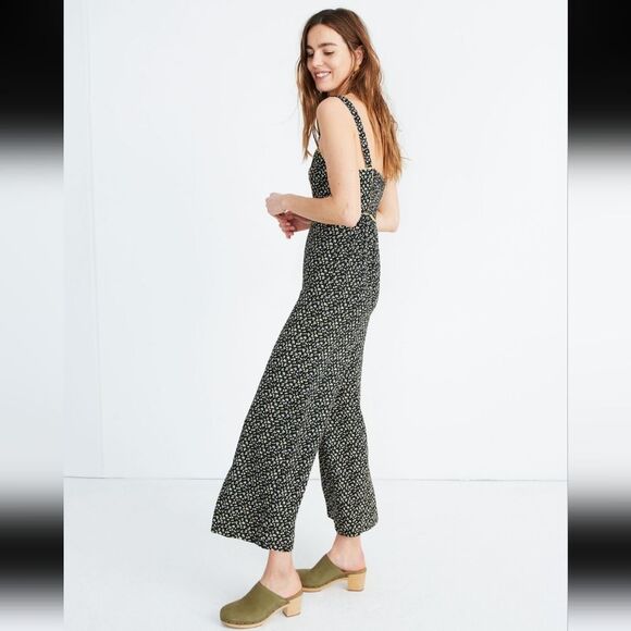 Madewell Floral Button-Front Wide Leg Jumpsuit in Playground Black Yellow Sz 12 - Picture 15 of 16